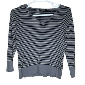 Spenser Jeremy VTG Striped Silk Blend Top V-Neck Long Sleeve Gray Black‎ XL